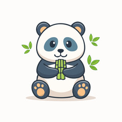 Fototapeta premium Cute Cartoon Panda Bear Holding Bamboo Shoots Illustration.