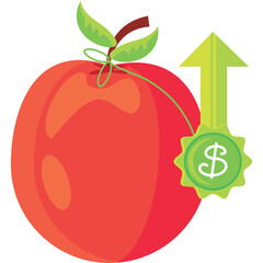 Red Apple With A Green Arrow Pointing Upward Indicating Growth and A Dollar Sign Emblem Showing Financial Increase and Success