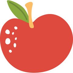 Red Apple With Green Leaf And Stem on a Transparent Background Simple Minimalist Fruit Illustration