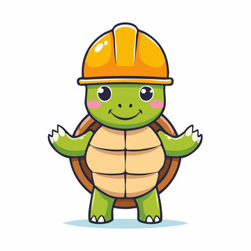 Cute Cartoon Turtle Wearing Yellow Construction Helmet 2.