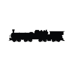 Fototapeta premium Silhouette of a vintage steam train on white background