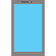 Modern smartphone device with a cyan blue screen and grey bezel isolated on a clean white background representing technology and communication in a simple graphic style