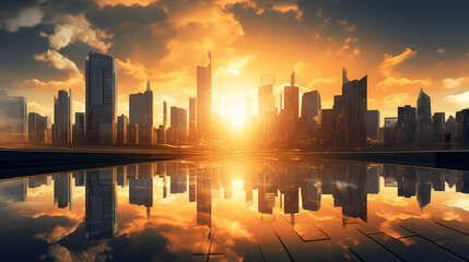 sunset over the city