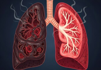 Illustration depicting the stark contrast between healthy and diseased lungs, highlighting the effects of smoking.