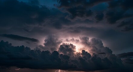 Dramatic lightning strikes during a powerful storm with dark, ominous clouds