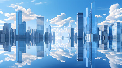 city skyline in blue