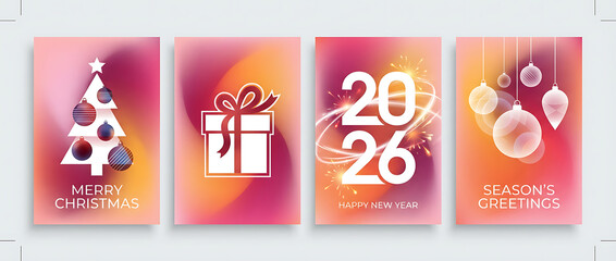 Modern gradient christmas and new year 2026 greeting cards set