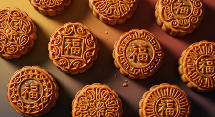 Traditional Asian mooncakes assortment displaying intricate designs and patterns