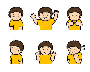 子供の感情表現イラストセット vol.1（6種類・上半身）