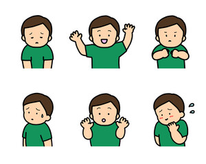 子供の感情表現イラストセット vol.1（6種類・上半身）