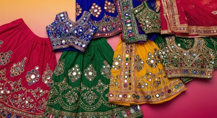 Vibrant Collection of Traditional Indian Garments with Mirror Work Details
