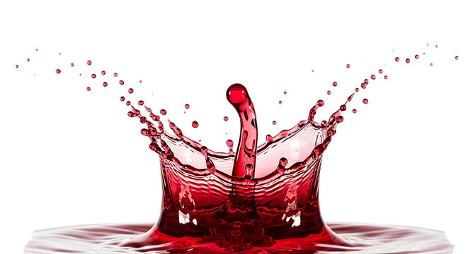 Dramatic red liquid splash creates crown effect on a black background