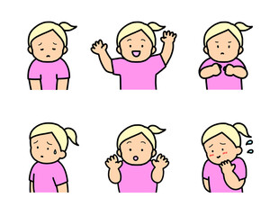 子供の感情表現イラストセット vol.1（6種類・上半身）