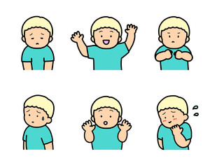 子供の感情表現イラストセット vol.1（6種類・上半身）
