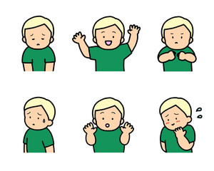 子供の感情表現イラストセット vol.1（6種類・上半身）