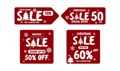 Simple Christmas sale label set, 50 60 percent discount. Vector label illustration.