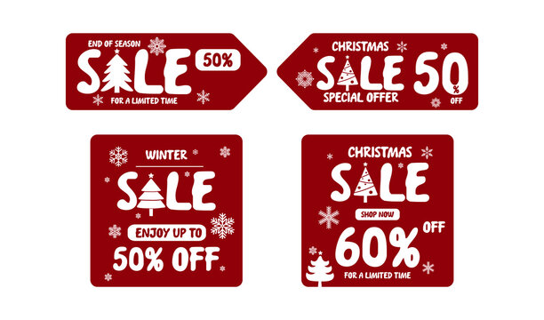 Simple Christmas sale label set, 50 60 percent discount. Vector label illustration.