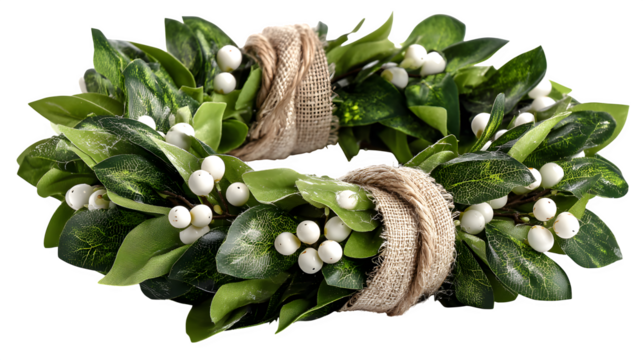 Festive holiday wreath with green foliage and white berries perfect for Christmas decor - Powered by Adobe