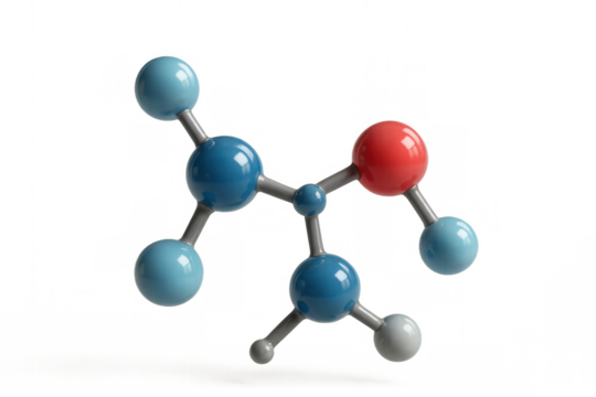 Molecular model representing science, chemistry and education, showing the structure of an atom on a transparent background