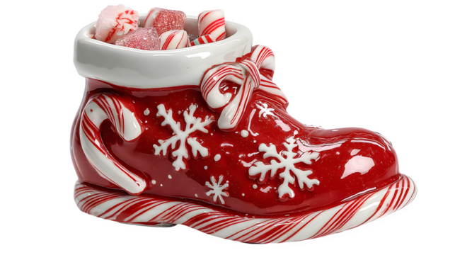 Festive Christmas boot overflowing with sweet holiday candy, delicious celebration treat