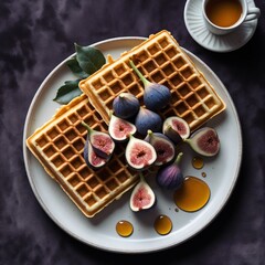 Delicious waffles served with fresh figs and honey for a perfect breakfast with coffee