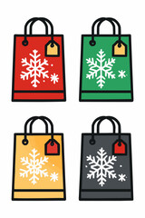 Christmas Shopping Bag Icon Set Flat Vector
