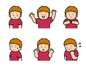 子供の感情表現イラストセット vol.1（6種類・上半身）