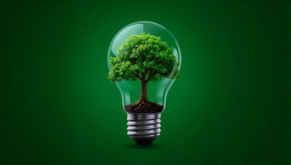 Tree growing inside a lightbulb symbolizing sustainability