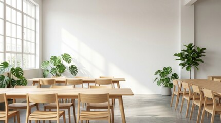 Bright Minimalist Dining Area with Natural Light and Greenery