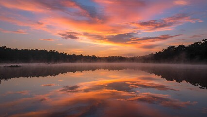 Fototapeta premium sunset over the lake