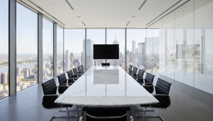 Modern Conference Room with City Skyline View