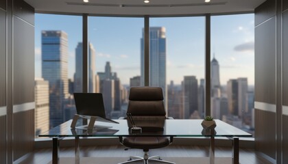 Modern Office with City Skyline View