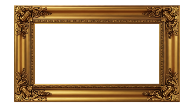 Ornate Gold Picture Frame with Intricate Details Isolated on Black Background - Powered by Adobe