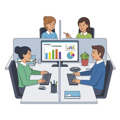 Office Team Analyzing Performance Data at Desks.