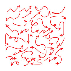 Set of Simple Hand-Drawn Red Arrows in Various Styles