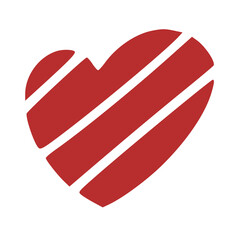 Red Striped Heart Shape Isolated Minimalist Style