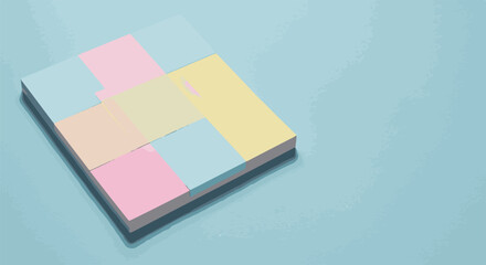 A stack of colorful sticky notes arranged on a light blue surface, ideal for office organization and reminders