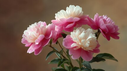 Fototapeta premium Beautiful Peony Flowers with Soft Pink and White Petals on Elegant Background in Natural Lighting