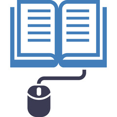 Open Blue Book Icon Connected To Computer Mouse symbolizing digital learning online education and access to information in a clean vector graphic