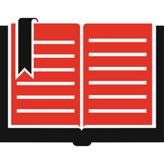 Open Book With Red Pages and Black Bookmark Icon Representing Knowledge Learning Reading and Education On Transparent Background