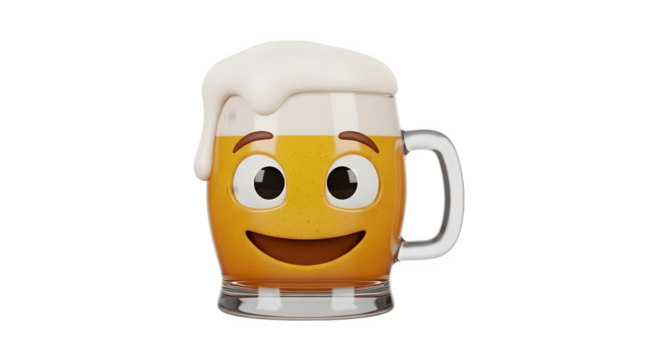 Smiling beer mug with foam and happy face perfect for celebrations.