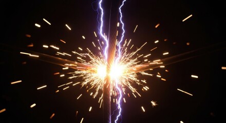 Dramatic close-up of a central lightning strike with glowing sparks