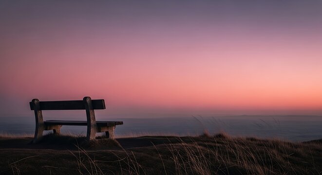 Solitude Bench Serene Sunset View over the Ocean - Powered by Adobe