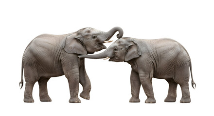 Obraz premium Two majestic elephants interacting playfully with each other in a heartwarming moment.