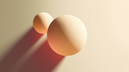 Abstract minimalism with two soft spheres casting long shadows on a pale background showcasing geometric shapes and gentle curves in modern design