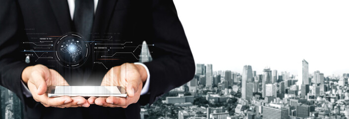 AI artificial intelligence with digital brain and connected data circuit. AI core processes data, AI core drives intelligence, enables connection, and AI core powers smart digital systems. Vouch