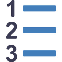 Numbered list with blue horizontal bars in a dark blue and light blue color scheme against a transparent background symbolizing order and progress