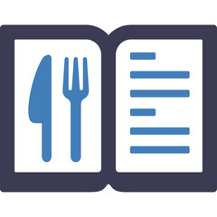 Open Blue Menu With Silverware Icon Isolated On Transparent Background Culinary Design Element