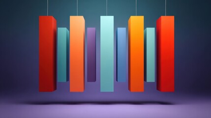 Obraz premium Vibrant Abstract Display of Geometric Hanging Shapes in a Minimalist Setting with a Soft Background and Vivid Colors for Creative Projects