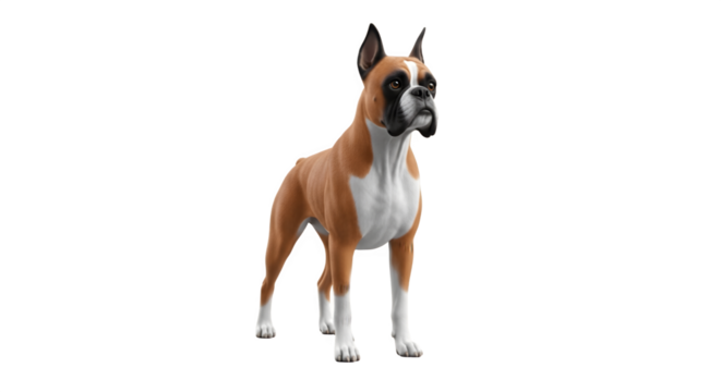 Alert Boxer Dog Standing Tall on White Background.